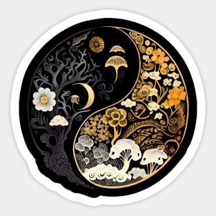 Golden Floral Mushroom Ying Yang Design Sticker